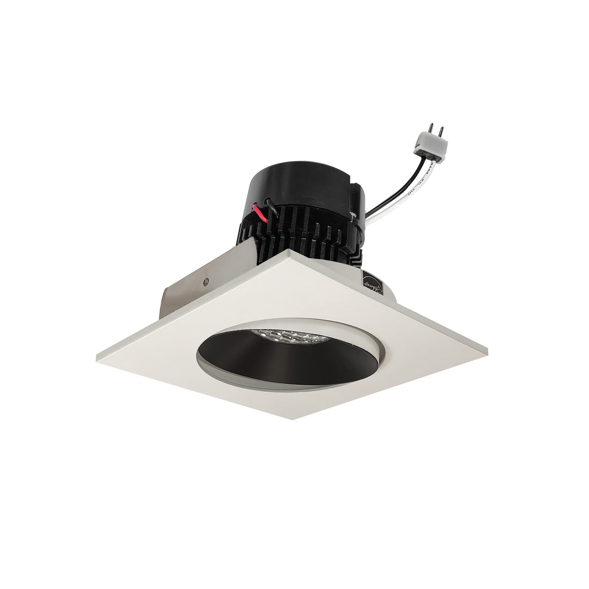 Nora Lighting NPRLV-4SC40XBW 4" Pearl 12VAC Low Voltage LED Square Adjustable Cone Retrofit, 11 Watt, 1200 Lumens, 4000K CCT, 90+ CRI, Black Reflector White Flange