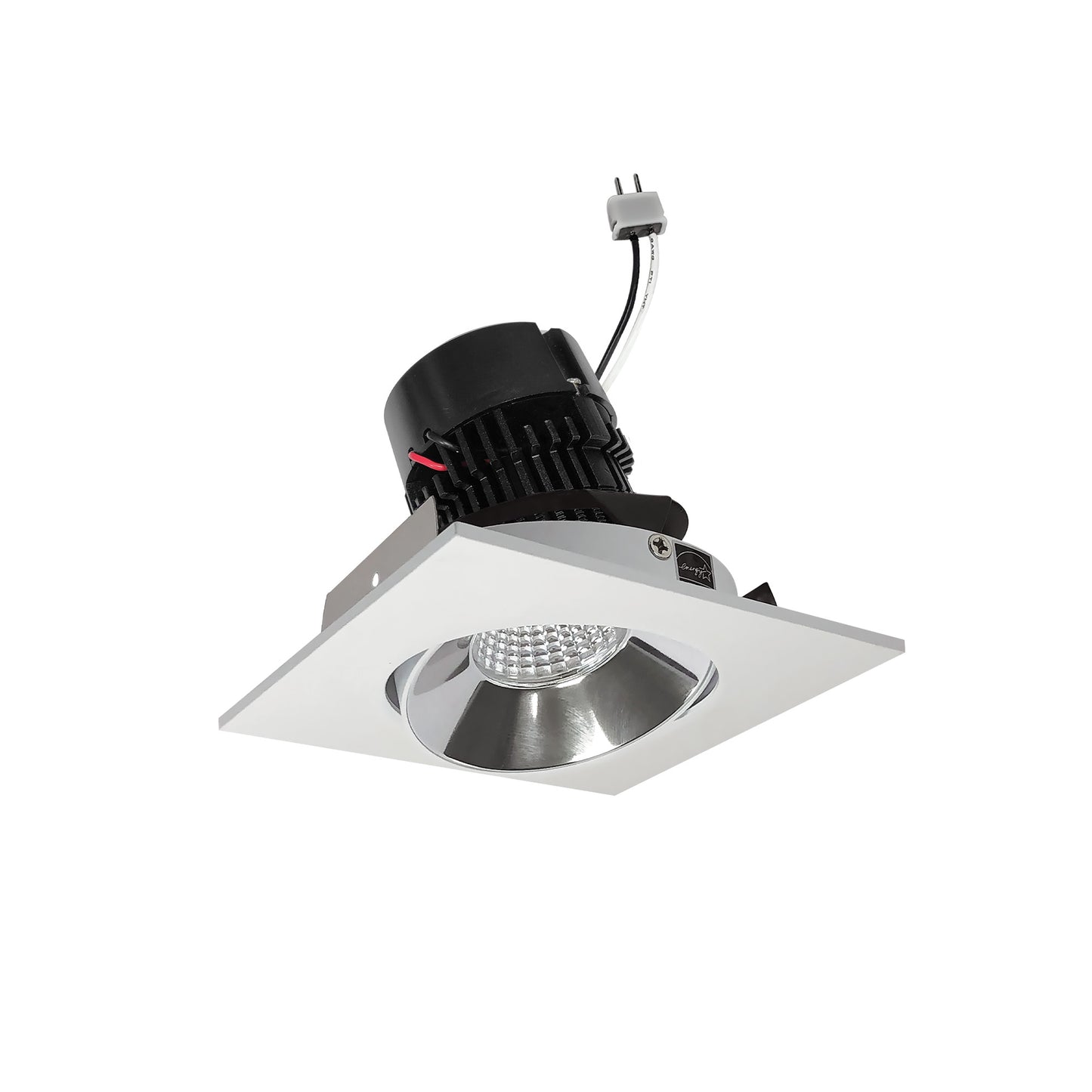 Nora Lighting NPRLV-4SC27XCMPW 4" Pearl 12V LED Square Adjustable Cone Retrofit, 1200lm, 11W, 2700K, 90+ CRI, Specular Clear / Matte Powder White