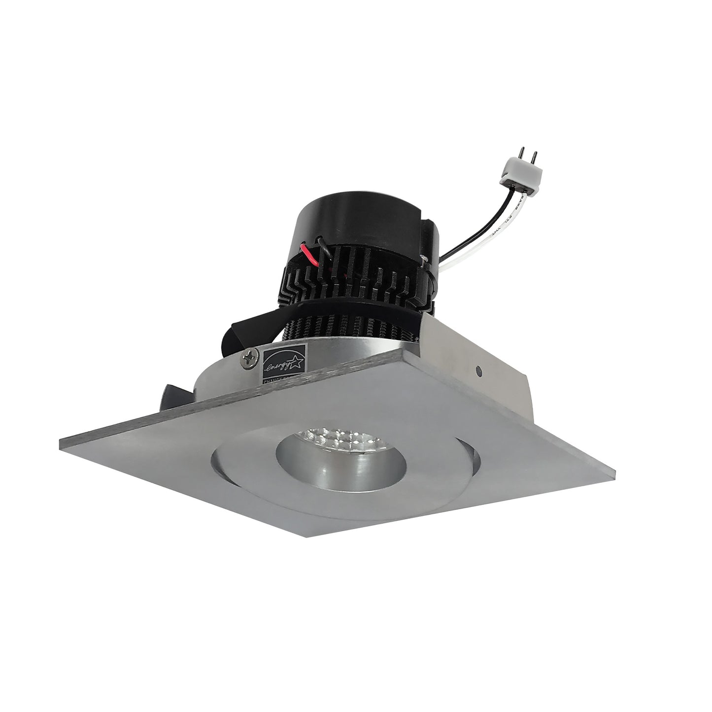 Nora Lighting NPRLV-4SG27XNN 4" Pearl 12VAC Low Voltage LED Square Adjustable Gimbal Retrofit, 11 Watt, 1050 Lumens, 2700K CCT, 90+ CRI, Natural Metal