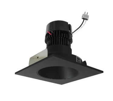 NORA Lighting NPRLV-4SNDC30XBB 4" Pearl Low Voltage LED Square Retrofit Reflector with Round Aperture, Lumens 1150 lm / Wattage 11W, Color Temperature 3000K, Black Reflector / Black Flange