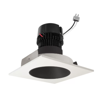 NORA Lighting NPRLV-4SNDC30XBW 4" Pearl Low Voltage LED Square Retrofit Reflector with Round Aperture, 1150lm / 11W, Color Temperature 3000K, Black Reflector / White Flange