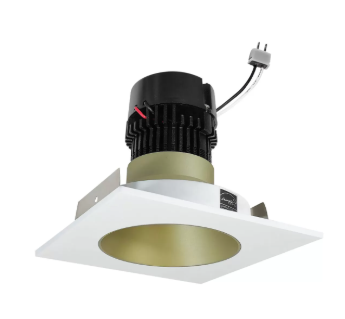 NORA Lighting NPRLV-4SNDC40XCHMPW 4" Pearl Low Voltage LED Square Retrofit Reflector with Round Aperture, 1150lm / 11W, Color Temperature 4000K, Champagne Haze Reflector / Matte Powder White Flange