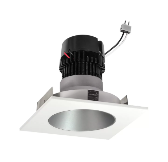 NORA Lighting NPRLV-4SNDCCDXHW 4" Pearl Low Voltage LED Square Retrofit Reflector with Round Aperture, 700lm / 11W, Color Temperature Comfort Dim, Haze Reflector / White Flange