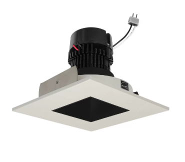 NORA Lighting NPRLV-4SNDSQ27XBW 4" Pearl Low Voltage LED Square Retrofit Reflector with Square Aperture, 1100lm / 11W, 2700K, Black Reflector / White Flange