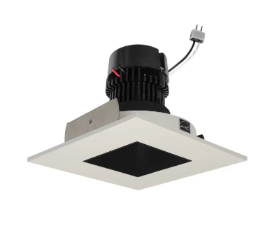 NORA Lighting NPRLV-4SNDSQ30XBW 4" Pearl Low Voltage LED Square Retrofit Reflector with Square Aperture, Lumens 1100 lm / Wattage 11W, Color Temperature 3000K, Black Reflector / White Flange