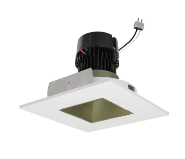 NORA Lighting NPRLV-4SNDSQ30XCHMPW 4" Pearl Low Voltage LED Square Retrofit Reflector with Square Aperture, Lumens 1100 lm / Wattage 11W, Color Temperature 3000K, Champagne Haze Reflector / Matte Powder White Flange