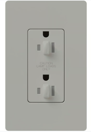 Lutron NTR-15-DDTR-GR Architectural 15A Dual Dimming, Tamper Resist Duplex Receptacle, 125V with Wall Plate, Matte Finish, Gray