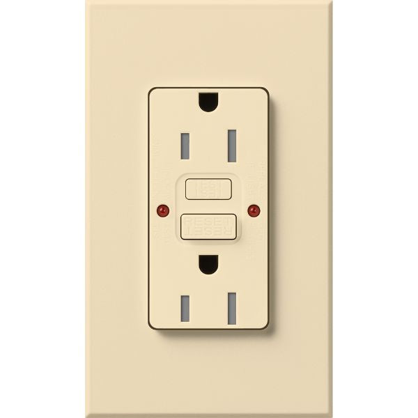 Lutron NTR-15-GFST-BE Nova T 15A 125V Tamper Resistant GFCI Receptacle, Beige Finish