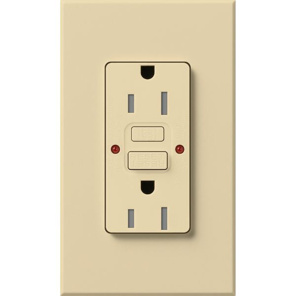 Lutron NTR-15-GFST-IV Nova T 15A 125V Tamper Resistant GFCI Receptacle, Ivory Finish
