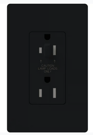 Lutron NTR-15-HDTR-BL Architectural 15A Half-Dimming, Tamper Resist Duplex Receptacle with Wall Plate, Matte Finish, Black