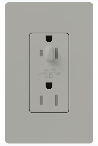 Lutron NTR-15-HDTR-GR Architectural 15A Half-Dimming, Tamper Resist Duplex Receptacle with Wall Plate, Matte Finish, Grey