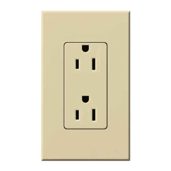 Lutron NTR-15-TR-IV Nova T 15A 125V Tamper Resistant Duplex Receptacle, Ivory Finish