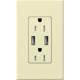 Lutron NTR-15-UBTR-AL Nova T 15A 125V Tamper Resistant Dual USB Receptacle, Almond Finish