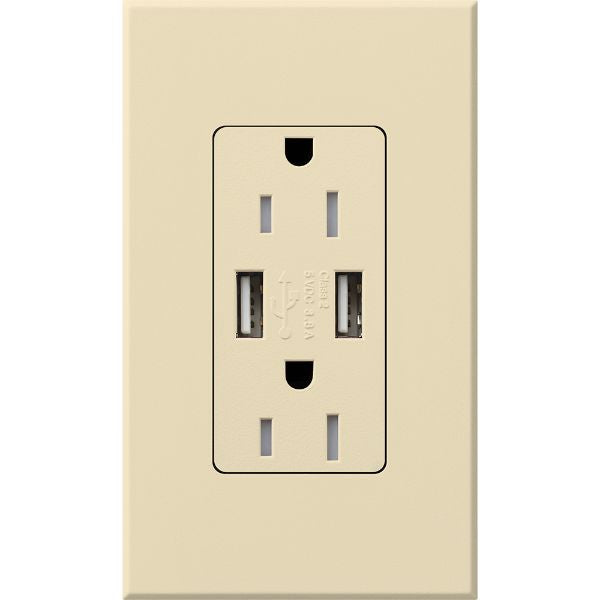 Lutron NTR-15-UBTR-BE Nova T 15A 125V Tamper Resistant Dual USB Receptacle, Beige Finish