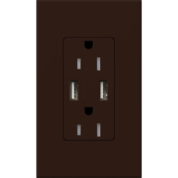 Lutron NTR-15-UBTR-BR Nova T 15A 125V Tamper Resistant Dual USB Receptacle, Brown Finish