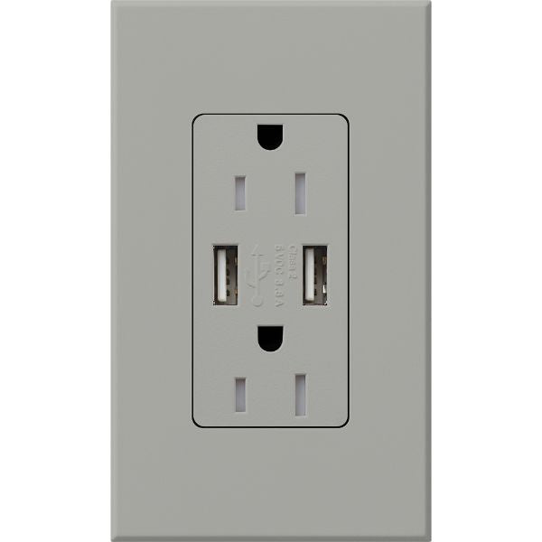 Lutron NTR-15-UBTR-GR Nova T 15A 125V Tamper Resistant Dual USB Receptacle, Gray Finish