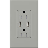 Lutron NTR-15-UBTR-GR Nova T 15A 125V Tamper Resistant Dual USB Receptacle, Gray Finish