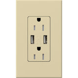 Lutron NTR-15-UBTR-IV Nova T 15A 125V Tamper Resistant Dual USB Receptacle, Ivory Finish