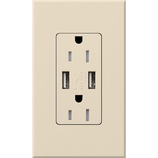 Lutron NTR-15-UBTR-LA Nova T 15A 125V Tamper Resistant Dual USB Receptacle, Light Almond Finish