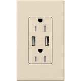 Lutron NTR-15-UBTR-LA Nova T 15A 125V Tamper Resistant Dual USB Receptacle, Light Almond Finish