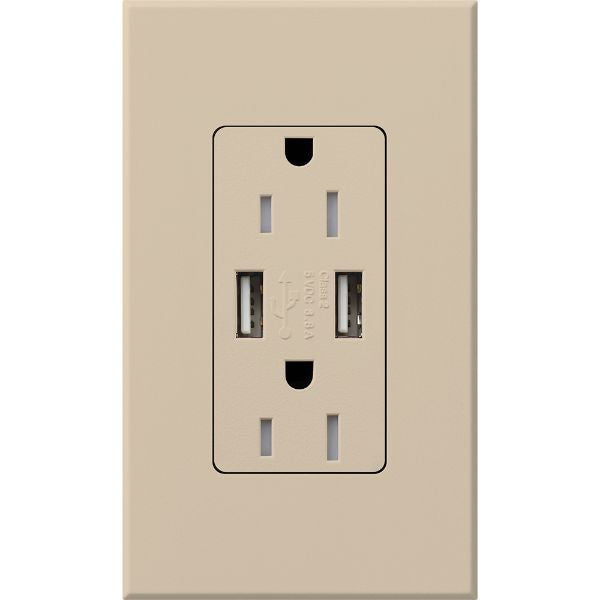 Lutron NTR-15-UBTR-TP Nova T 15A 125V Tamper Resistant Dual USB Receptacle, Taupe Finish