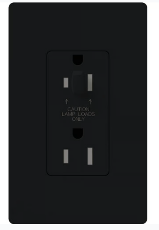 Lutron NTR-20-HDTR-BL Architectural 20A Half-Dimming, Tamper Resist Duplex Receptacle with Wall Plate, Matte Finish, Black Finish