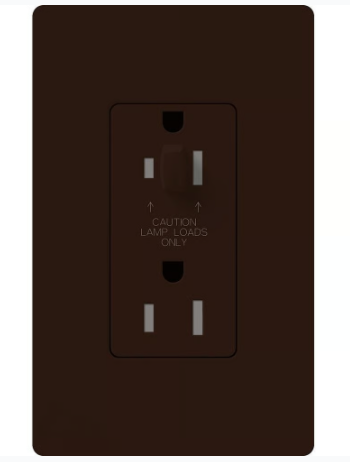 Lutron NTR-20-HDTR-BR Architectural 20A Half-Dimming, Tamper Resist Duplex Receptacle with Wall Plate, Matte Finish, Brown Finish