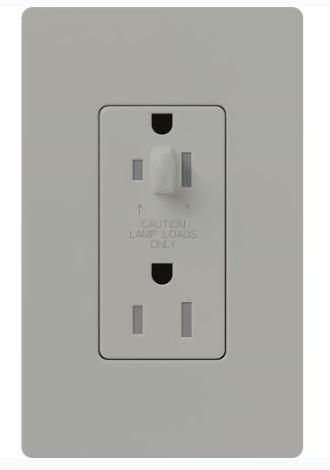 Lutron NTR-20-HDTR-GR Architectural 20A Half-Dimming, Tamper Resist Duplex Receptacle with Wall Plate, Matte Finish, Gray Finish