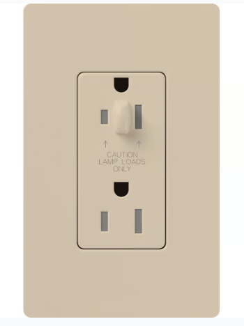 Lutron NTR-20-HDTR-TP Architectural 20A Half-Dimming, Tamper Resist Duplex Receptacle with Wall Plate, Matte Finish, Taupe Finish