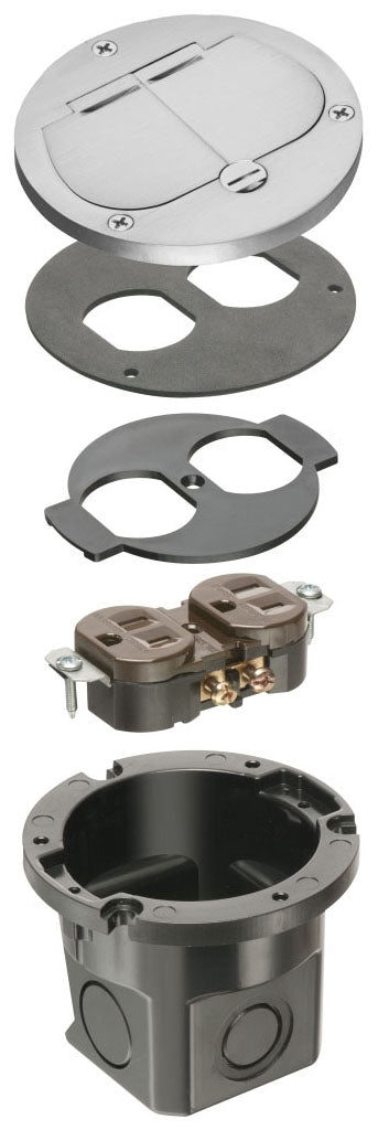 Arlington FLB3532NL Cut In Floor Box Kit, Flush to the Floor, with Cover and 2 Flip Lids, Nickel