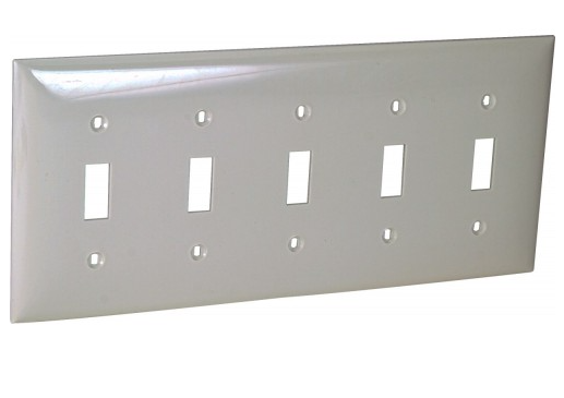 Orbit OP5-I 5-Gang Toggle Switch Standard Size Lexan Wall Plate, Ivory Finish