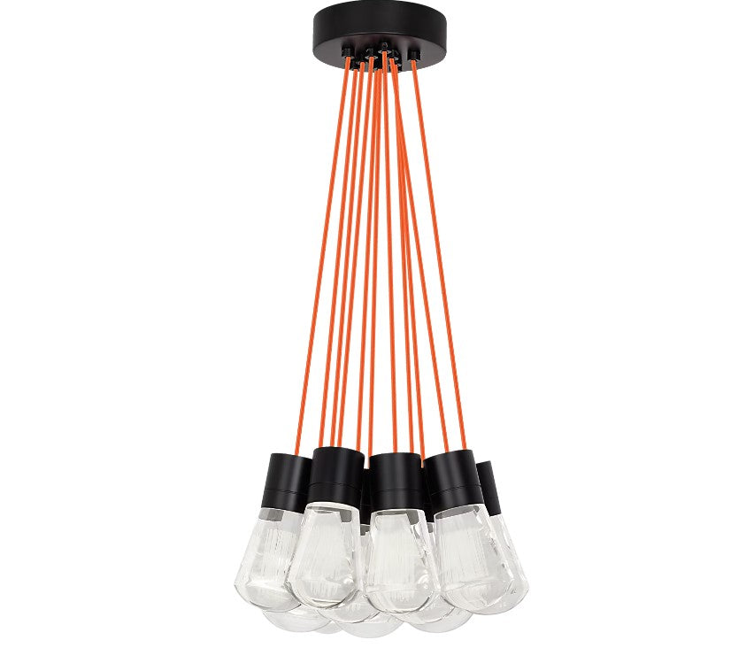 Visual Comfort Architectural 700TDALVPMC11OB-LEDWD Modern Sean Lavin Alva 3.6" 11-Light LED Chandelier Ceiling Light - CCT: 3000K-2200K - Cord Color:  Orange - Finish: Black