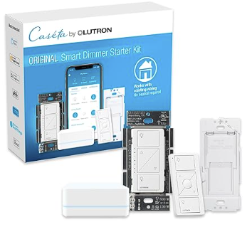 Lutron P-BDG-PKG1W-A Caseta Original Smart Dimmer Switch Kit w/ Hub, with Pico Remote, Wallmount Bracket, & Smart Hub, 3 Way, 150W, No Neutral Req