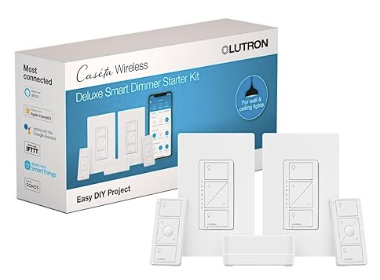 Lutron P-BDG-PKG2W-A Caseta Original Smart Dimmer Switch Kit, 2 Dimmer Switches, 2 Wall Plates, 2 Pico Remotes, and Smart Hub