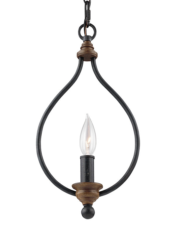 Generation Lighting P1341DWZ/WO Hartsville 1 Light pendant ceiling light in dark weathered zinc and weathered oak