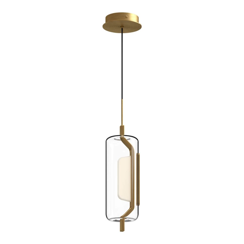 Kuzco Lighting PD28515-BG-UNV Hilo 5 inch LED Pendant in Brushed Gold with Clear Glass Outside-Frosted Acrylic Light Guide Diffuser, Color Temperature 3000K, Voltage 120-277V, Wattage 11W
