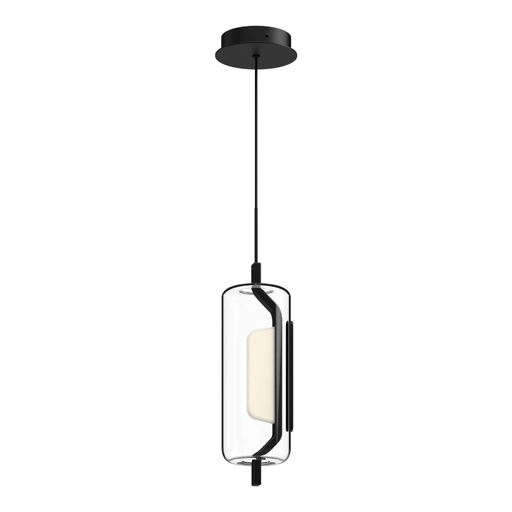 Kuzco Lighting PD28515-BK-UNV Hilo 5 inch LED Pendant in Black with Clear Glass Outside-Frosted Acrylic Light Guide Diffuser, Color Temperature 3000K, Voltage 120-277V, Wattage 11W