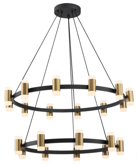 SDQ Lighting PD30603SBWG Stemma 36" LED Acrylic Chandelier Light, Color Temperature 3000K, Wattage 108 W, Sand Black / Warm Gold Finish