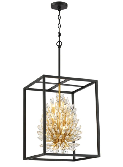 SDQ Lighting PD36312BKGD PAON EN CRISTAL 15.25" LED Pendant Light, Wattage 400W, Matte Black/Painted Gold/Clear Crystal Finish