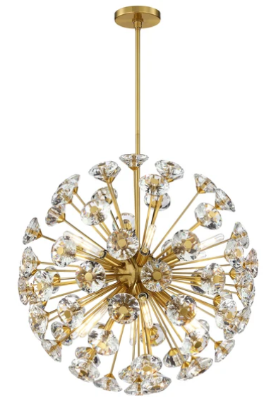 SDQ Lighting PD37512WG Palla A Specchio 25" LED Chandelier Light, Wattage 480, Warm Gold/Clear Crystal Finish
