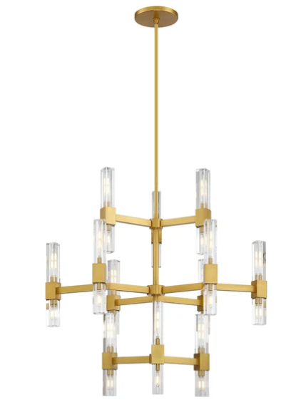 SDQ Lighting PD37638BG Lustre en Cristal 38.25" Modern Chandelier Light, Wattage 720W, Brushed Gold Finish