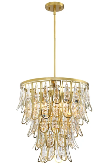 SDQ Lighting PD37706WG Queue de Faisan 18.25" LED Chandelier Light, Wattage 360W, Warm Gold/Clear Crystal Finish