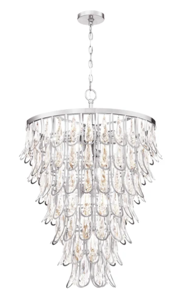 SDQ Lighting PD37712CH Queue de Faisan 23.25" LED Chandelier Light, Wattage 720W, Chrome/Clear Crystal Finish
