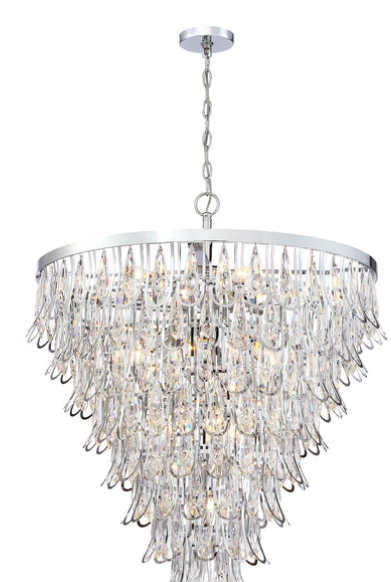 SDQ Lighting PD37716CH Queue de Faisan 30.75" LED Chandelier Light, Wattage 960W, Chrome /Clear Crystal Finish