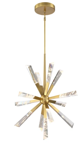 SDQ Lighting PD38513BG Schneeflocke 24.75" LED Pendant Light, Color Temperature 3000K, Wattage 39W, Brushed Gold/Clear Cloudy Crystal Finish