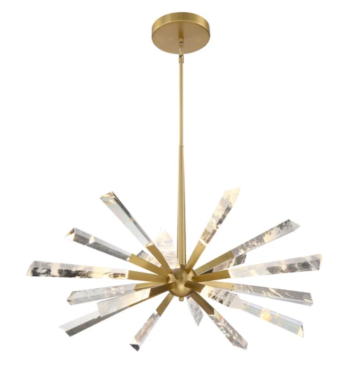 SDQ Lighting PD38518BG Schneeflocke 38.25" LED Pendant Light, Color Temperature 3000K, Wattage 54W, Brushed Gold/Clear Cloudy Crystal Finish