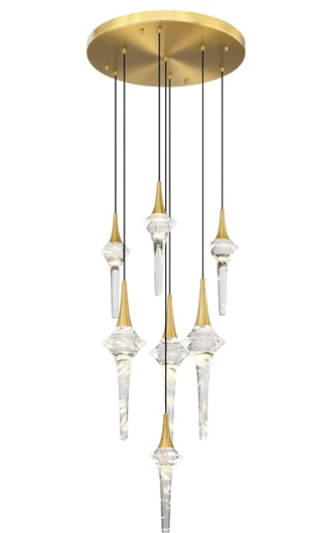 SDQ Lighting PD39207BG Melt 19.75" LED Pendant Light, Multi-Color Temperature, Wattage 33w, Brushed Gold/K9 Crystal Finish
