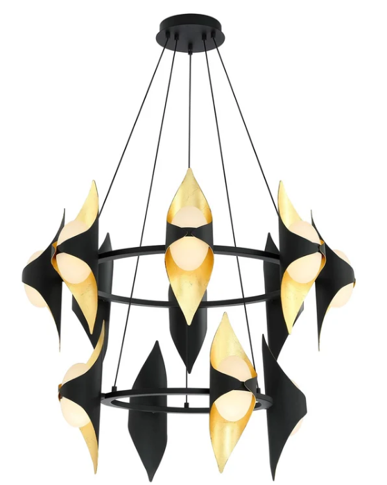 SDQ Lighting PD39312SB Modern LED Chandelier Light Sand Black Finish CCT 3000K/4000K/5000K