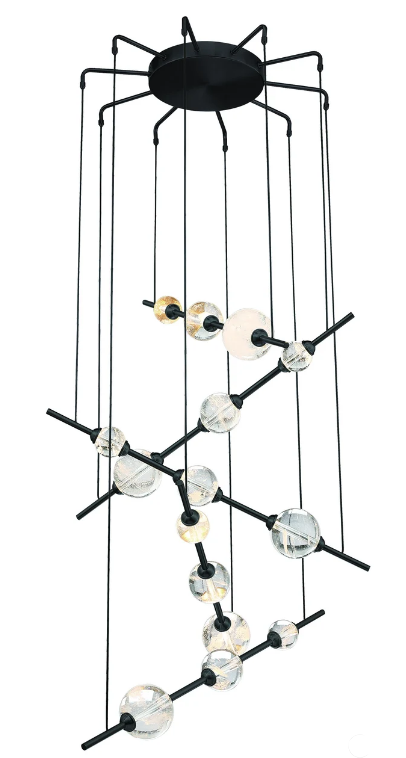 SDQ Lighting PD39915BK Frozen Rain Contemporary Matte Black LED Multi Drop Ceiling Light Fixture