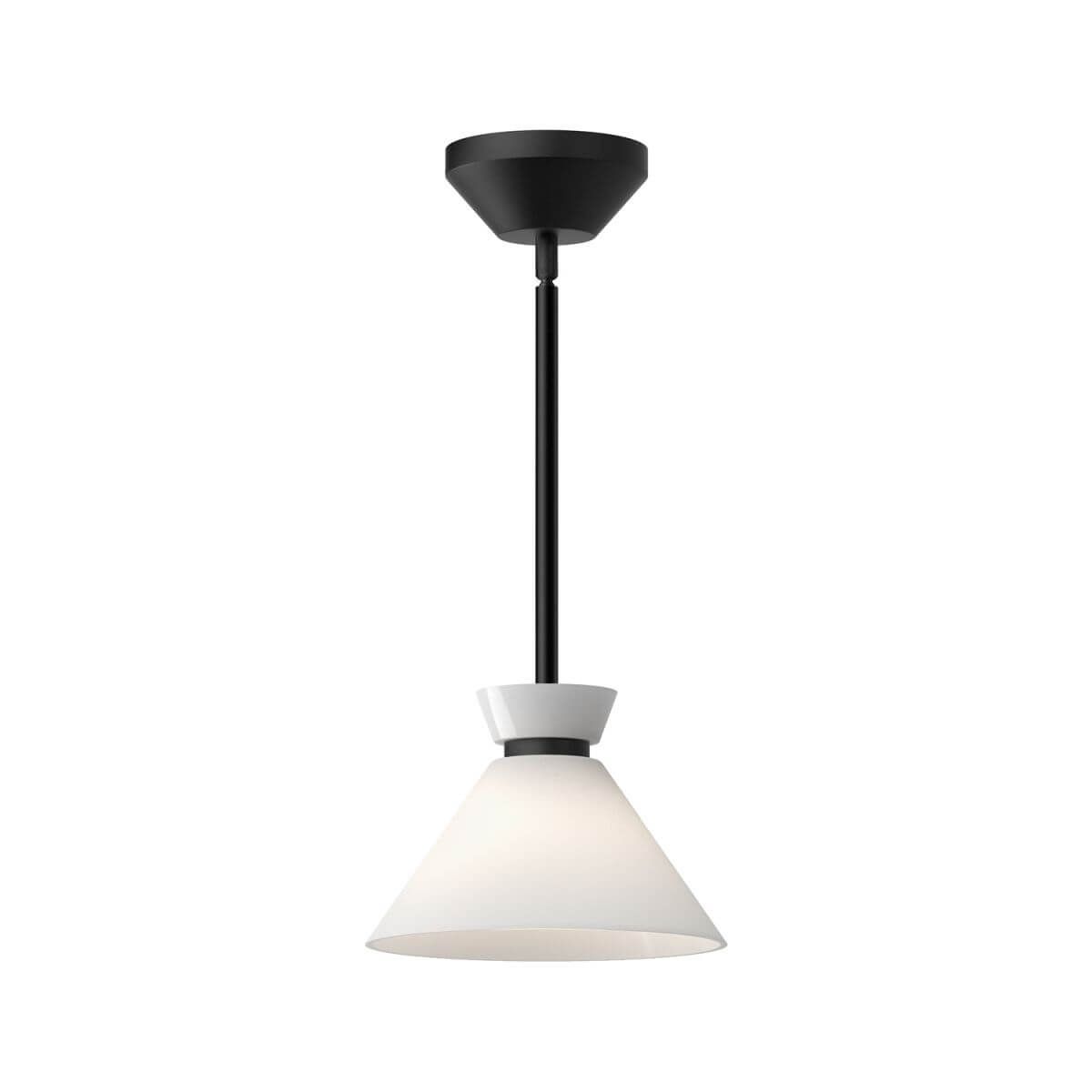Alora Mood PD470108MBGO 8" Halston 1-Light Mini Pendant Fixture - Matte Black / Glossy Opal Glass Shade
